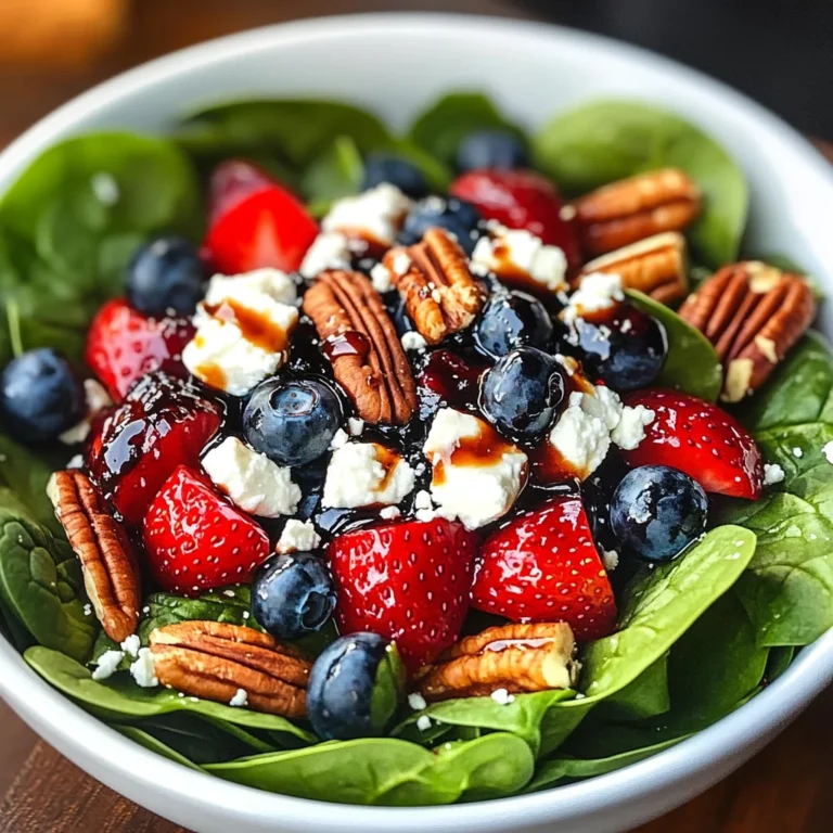Berry Spinach Salad with Pecans, Feta, and Balsamic Glaze