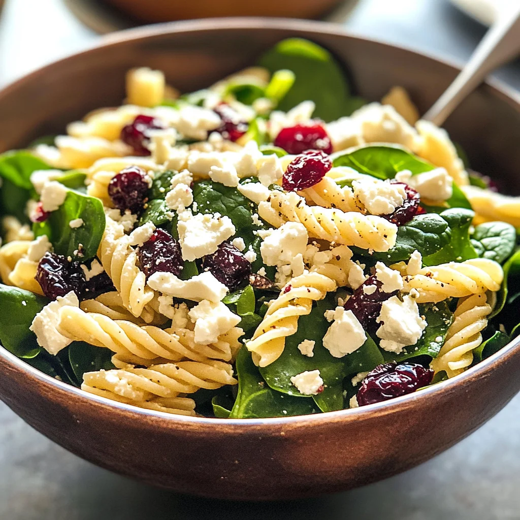 Spinach Pasta Salad with Feta and Cranberries