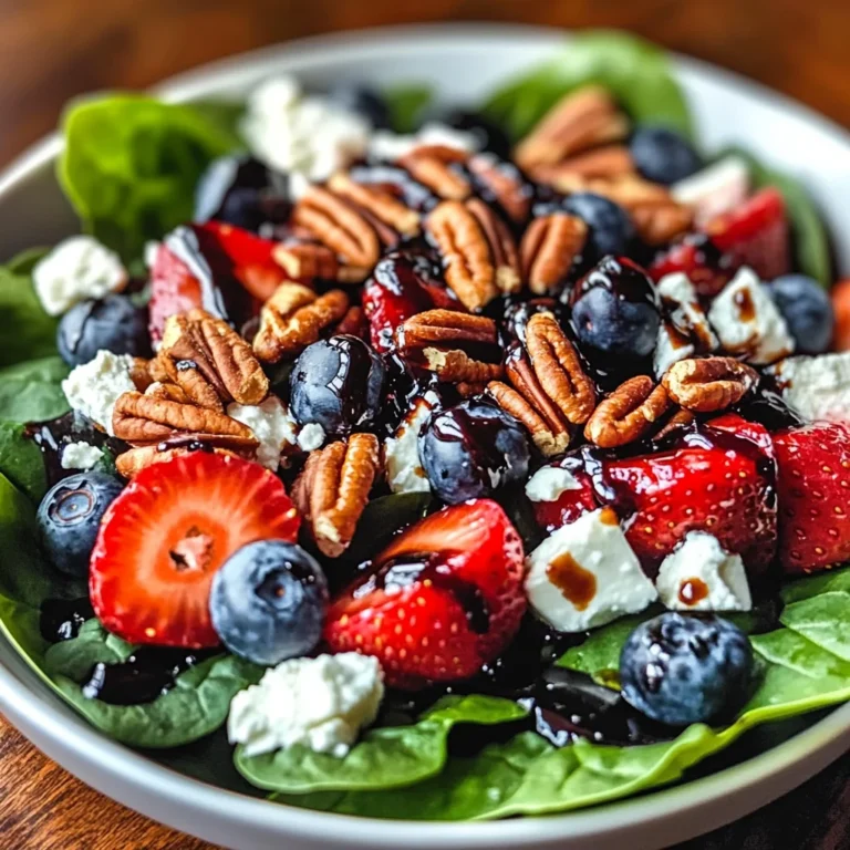 Berry Spinach Salad with Pecans, Feta, and Balsamic Glaze