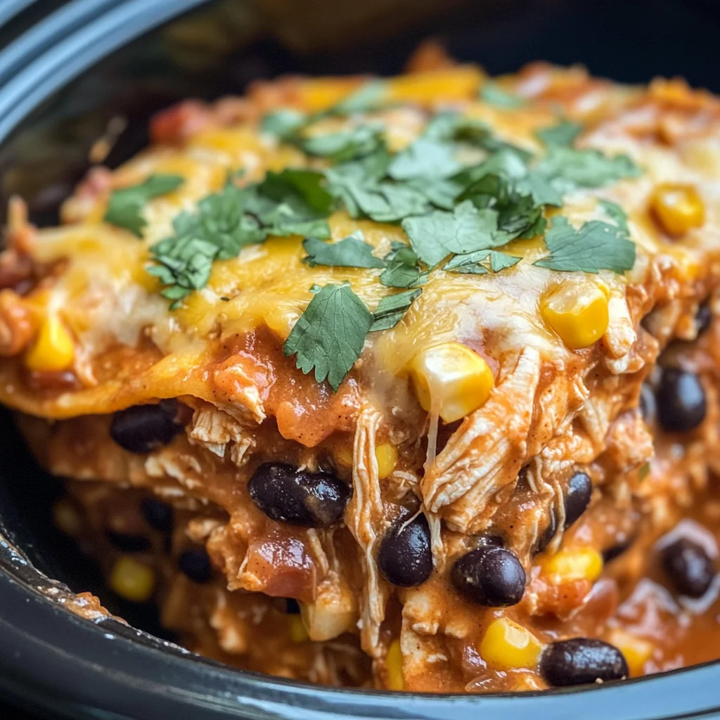 Crockpot Chicken Enchilada Casserole