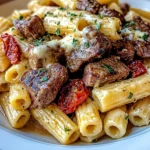 Garlic Butter Steak Tips with Cheesy Rigatoni