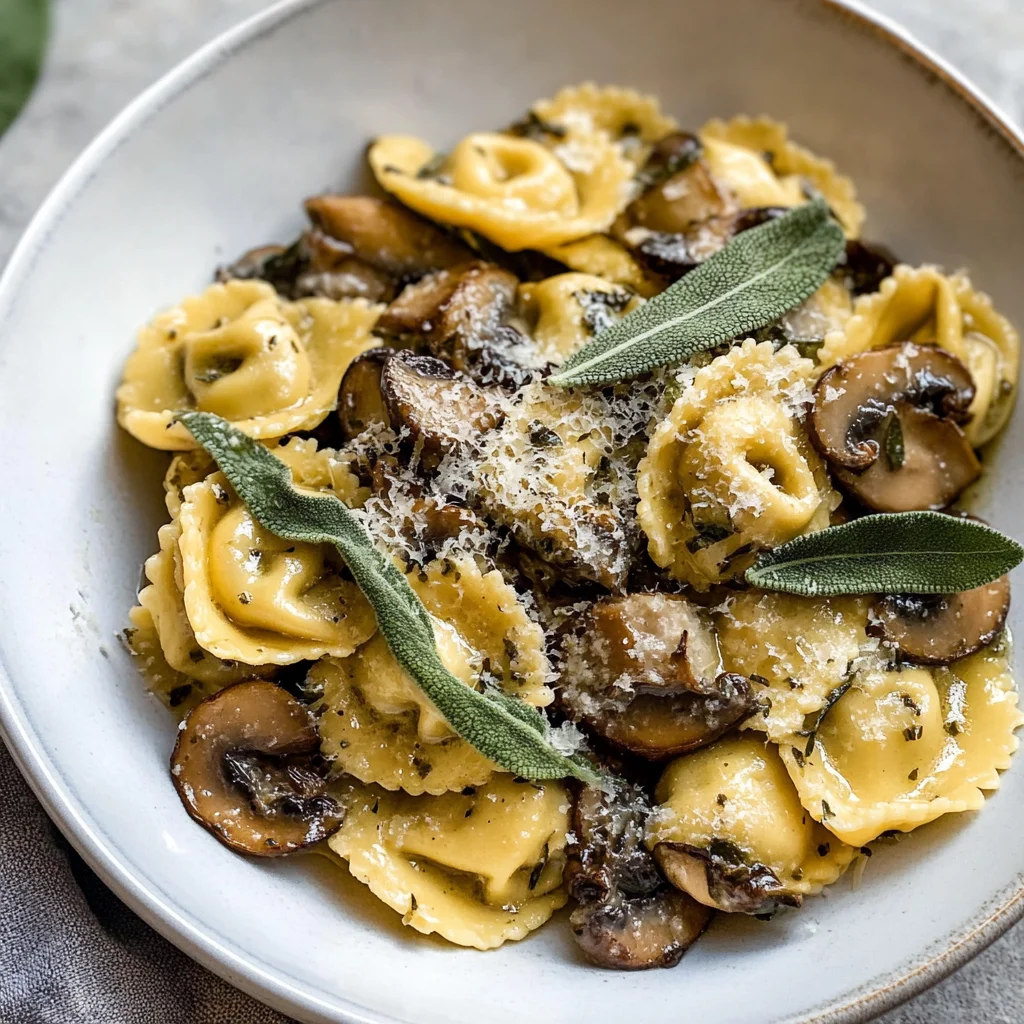 Cheese Tortellini with Butter, Mushrooms, and Crispy Sage