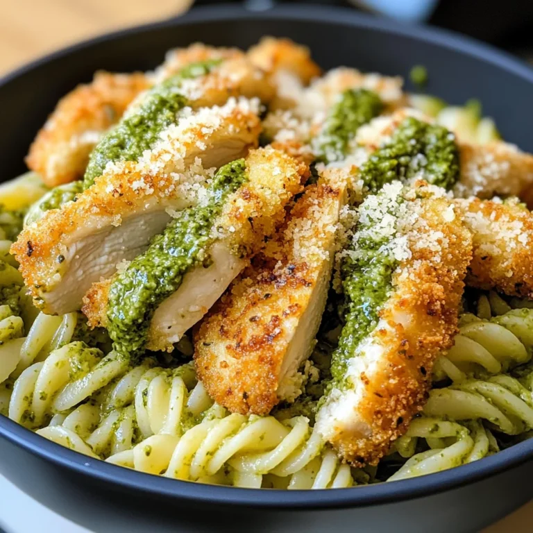 Pesto Pasta with Crispy Parmesan Chicken