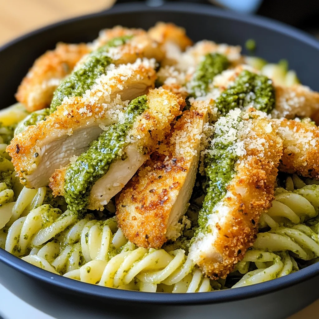 Pesto Pasta with Crispy Parmesan Chicken