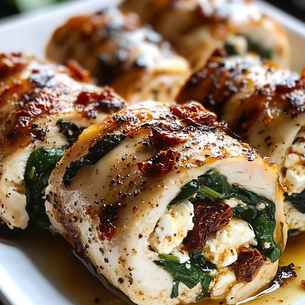 Rolled Up Chicken with Feta, Spinach, and Sun-Dried Tomatoes