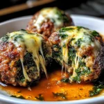 Spinach Garlic Meatballs Stuffed with Mozzarella
