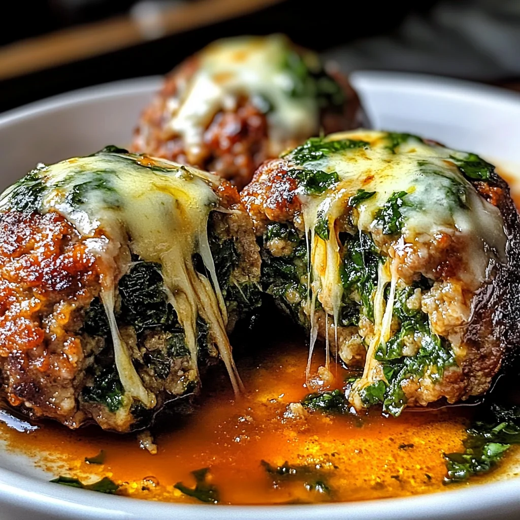 Spinach Garlic Meatballs Stuffed with Mozzarella