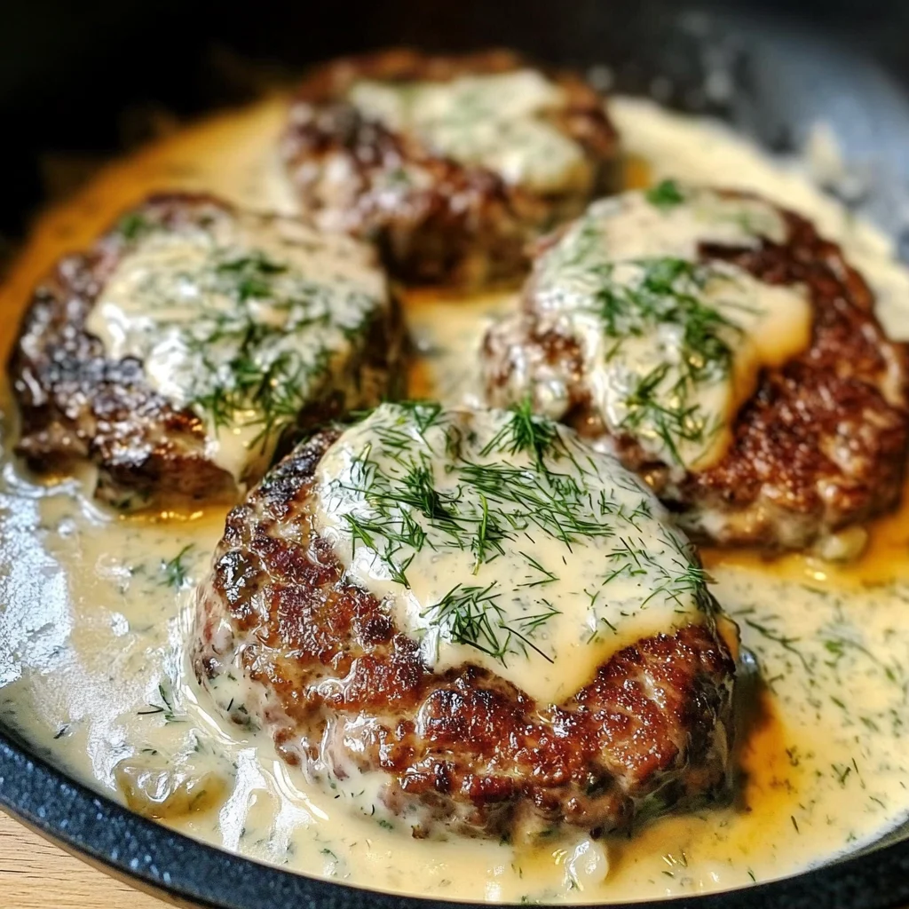 chicken hamburger Steaks in Creamy Dill Sauce