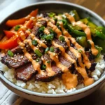 Korean BBQ Beef Rice Bowls with Spicy Cream Sauce